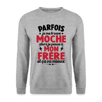 Je pense à mon frère et ça va mieux humour cadeau - Sweat-shirt Unisexe - gris chiné - Devant - Alina (178cm) & Michal (187cm)