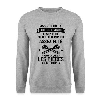 Assez curieux pour tout démonter Cadeau Mécanicien - Sweat-shirt Unisexe - gris chiné - Devant - Alina (178cm) & Michal (187cm)