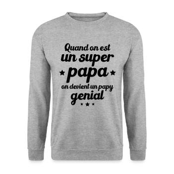 Quand On Est Super Papa On Devient Papy Génial - Sweat-shirt Unisexe - gris chiné - Devant - Alina (178cm) & Michal (187cm)