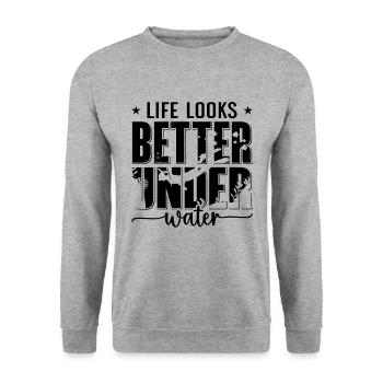 Freitaucher Tauchen Apnoe Freitauchen Geschenkidee - Unisex Pullover - Weißgrau meliert - Vorne - Alina (178cm) & Michal (187cm)