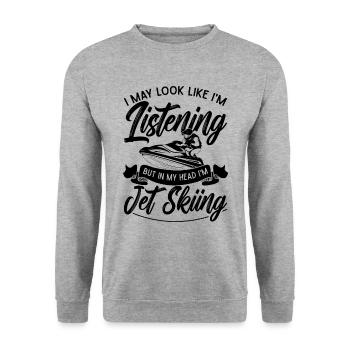 Jetski Urlaub Sommer Wassersport Cool Geschenkidee - Unisex Pullover - Weißgrau meliert - Vorne - Alina (178cm) & Michal (187cm)
