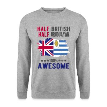 Halb Brite Halb Uruguayer - Unisex Pullover - Weißgrau meliert - Vorne - Alina (178cm) & Michal (187cm)