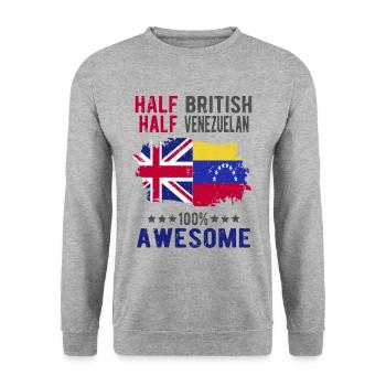 Halb Brite Halb Venezolaner - Unisex Pullover - Weißgrau meliert - Vorne - Alina (178cm) & Michal (187cm)