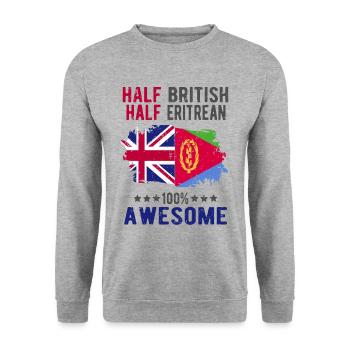 Halb Brite Halb Eritreer - Unisex Pullover - Weißgrau meliert - Vorne - Alina (178cm) & Michal (187cm)