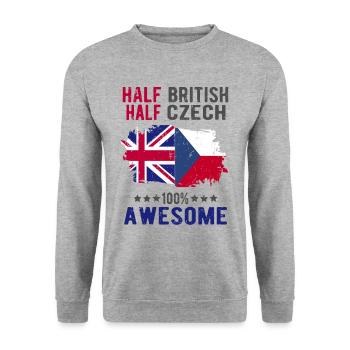 Halb Brite Halb Tscheche - Unisex Pullover - Weißgrau meliert - Vorne - Alina (178cm) & Michal (187cm)