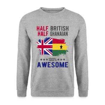Halb Brite Halb Ghanese - Unisex Pullover - Weißgrau meliert - Vorne - Alina (178cm) & Michal (187cm)