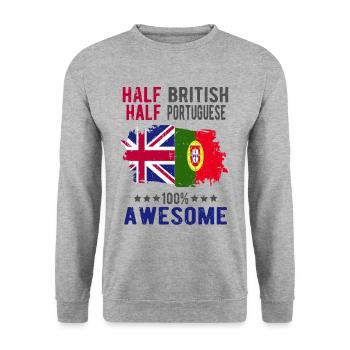 Halb Brite Halb Portugiese - Unisex Pullover - Weißgrau meliert - Vorne - Alina (178cm) & Michal (187cm)