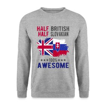 Halb Brite Halb Slowake - Unisex Pullover - Weißgrau meliert - Vorne - Alina (178cm) & Michal (187cm)