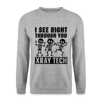 Röntgen Radiologie Krankenhaus Arzt Geschenkidee - Unisex Pullover - Weißgrau meliert - Vorne - Alina (178cm) & Michal (187cm)