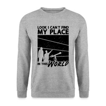 Look I Can't Find Astronomy Space Stars Universe - Unisex Pullover - Weißgrau meliert - Vorne - Alina (178cm) & Michal (187cm)
