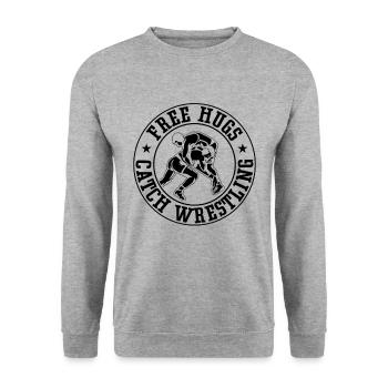 Free Hugs Catch Wrestling Fight Grappling Lutteur - Sweat-shirt Unisexe - gris chiné - Devant - Alina (178cm) & Michal (187cm)