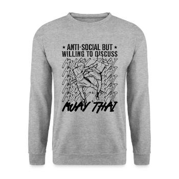 Muay Thai Fighter Anti-Social But Willing Boxing - Unisex Sweatshirt - salt & pepper - Front - Alina (178cm) & Michal (187cm)
