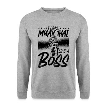 J’entraîne le Muay Thai comme un boss de combattant de boxe thaïlandaise - Sweat-shirt Unisexe - gris chiné - Devant - Alina (178cm) & Michal (187cm)