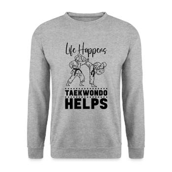 Life Happens Taekwondo Helps TaekwondoFighter - Unisex Sweatshirt - salt & pepper - Front - Alina (178cm) & Michal (187cm)