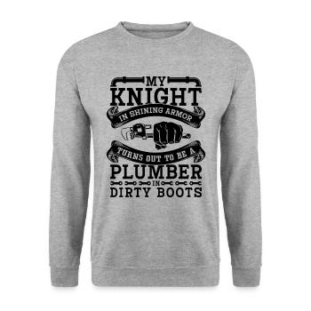My Knight In Shining Armor Plumber Plumbing Pipe - Unisex Pullover - Weißgrau meliert - Vorne - Alina (178cm) & Michal (187cm)