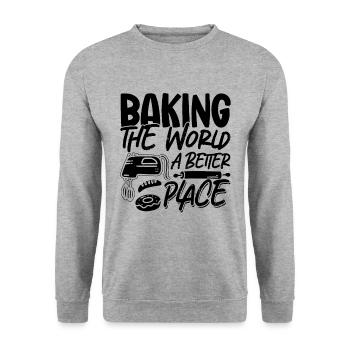 Baking The World A Better Place Baker Bakery Cake - Unisex Sweatshirt - salt & pepper - Front - Alina (178cm) & Michal (187cm)