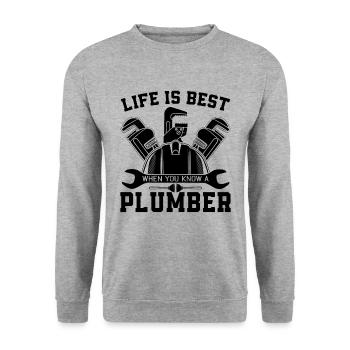 La vie est le meilleur plumbe Outil Plomberie Plomberie Plombiers - Sweat-shirt Unisexe - gris chiné - Devant - Alina (178cm) & Michal (187cm)