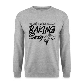 I Make Baking Sexy Baker Bakery Cake Cupcake Chef - Unisex Pullover - Weißgrau meliert - Vorne - Alina (178cm) & Michal (187cm)