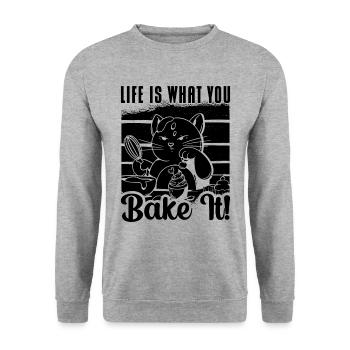 Life Is What You Bake It Baker Baking Bakery Chef - Unisex Sweatshirt - salt & pepper - Front - Alina (178cm) & Michal (187cm)