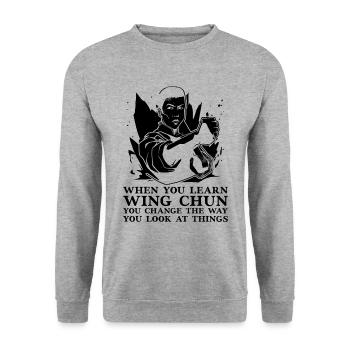 Quand vous apprenez Wing Chun Kung Fu Combat Fighter - Sweat-shirt Unisexe - gris chiné - Devant - Alina (178cm) & Michal (187cm)