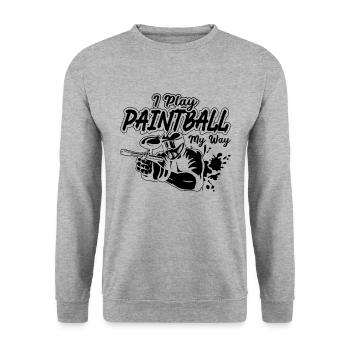 Je joue au paintball Softair Splatter Joueur de paintball - Sweat-shirt Unisexe - gris chiné - Devant - Alina (178cm) & Michal (187cm)