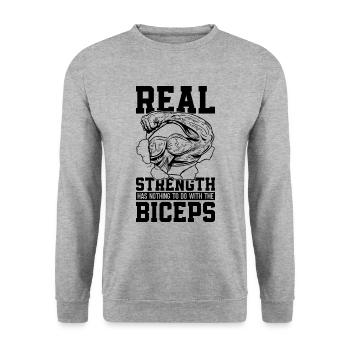 La vraie force est le bras de fer et le muscle lutteur - Sweat-shirt Unisexe - gris chiné - Devant - Alina (178cm) & Michal (187cm)