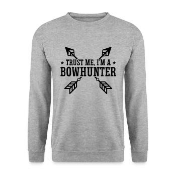 Trust Me I'm Bowhunting Longbow Shooting Bowhunter - Unisex Pullover - Weißgrau meliert - Vorne - Alina (178cm) & Michal (187cm)