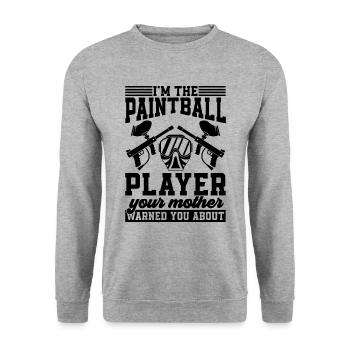Je suis le joueur de paintball Paintball Splatter Player - Sweat-shirt Unisexe - gris chiné - Devant - Alina (178cm) & Michal (187cm)