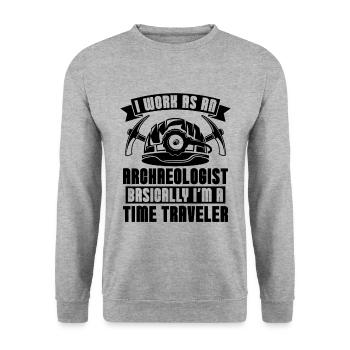 I Work As Archaeology Fossil Digging Archaeologist - Unisex Sweatshirt - salt & pepper - Front - Alina (178cm) & Michal (187cm)