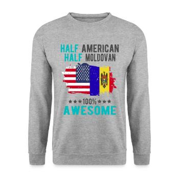 Halb Amerikaner Halb Moldawier - Unisex Pullover - Weißgrau meliert - Vorne - Alina (178cm) & Michal (187cm)
