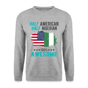 Halb Amerikaner Halb Nigerianer - Unisex Pullover - Weißgrau meliert - Vorne - Alina (178cm) & Michal (187cm)