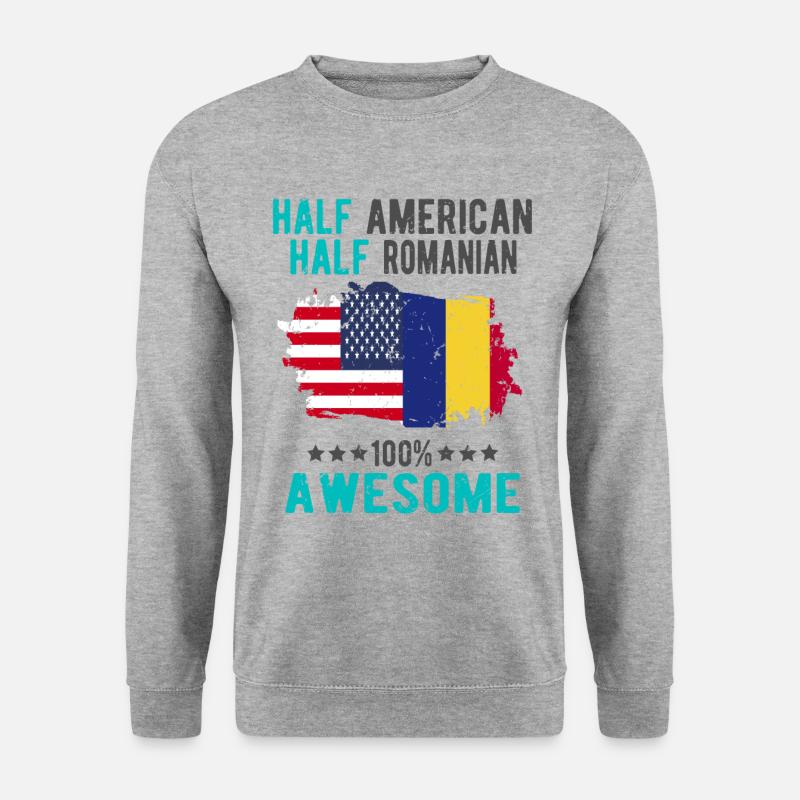 Halb Amerikaner Halb Rumäne - Unisex Pullover - Weißgrau meliert