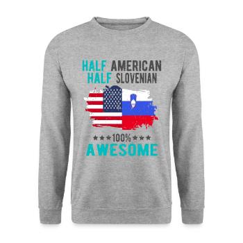 Halb Amerikaner Halb Slowenier - Unisex Pullover - Weißgrau meliert - Vorne - Alina (178cm) & Michal (187cm)