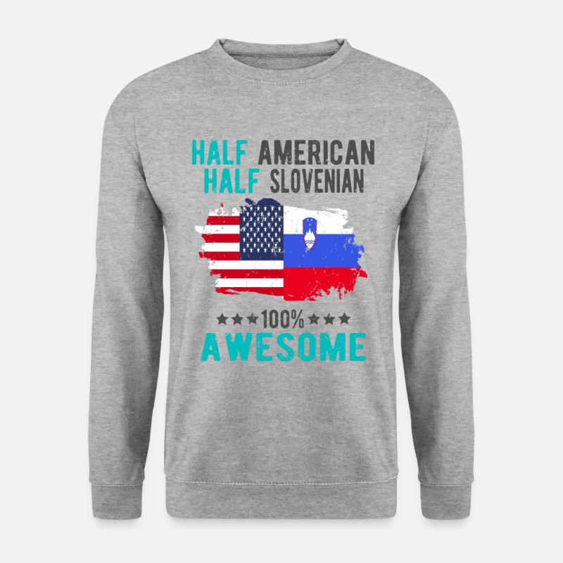 Halb Amerikaner Halb Slowenier - Unisex Pullover - Weißgrau meliert