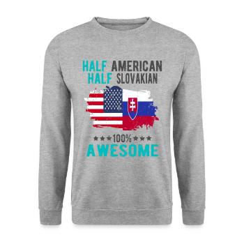 Halb Amerikaner Halb Slowake - Unisex Pullover - Weißgrau meliert - Vorne - Alina (178cm) & Michal (187cm)