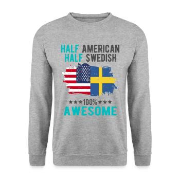 Halb Amerikaner Halb Schwede - Unisex Pullover - Weißgrau meliert - Vorne - Alina (178cm) & Michal (187cm)