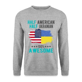 Halb Amerikaner Halb Ukrainer - Unisex Pullover - Weißgrau meliert - Vorne - Alina (178cm) & Michal (187cm)