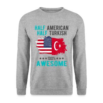Halb Amerikaner Halb Türke - Unisex Pullover - Weißgrau meliert - Vorne - Alina (178cm) & Michal (187cm)