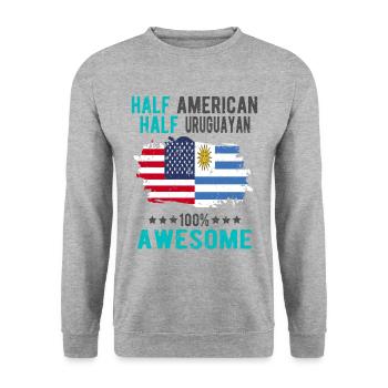 Halb Amerikaner Halb Uruguayer - Unisex Pullover - Weißgrau meliert - Vorne - Alina (178cm) & Michal (187cm)