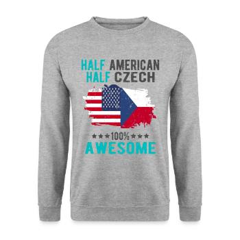 Halb Amerikaner Halb Tscheche - Unisex Pullover - Weißgrau meliert - Vorne - Alina (178cm) & Michal (187cm)