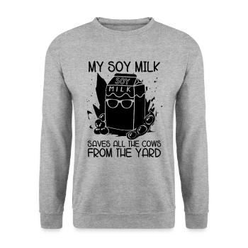 Mon lait de soja sauve tous les amateurs de régime végétalien à base de plantes - Sweat-shirt Unisexe - gris chiné - Devant - Alina (178cm) & Michal (187cm)