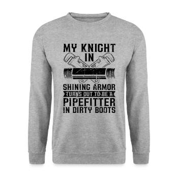 My Knight In Shining Pipefitter Pipes Pipefitters - Unisex Pullover - Weißgrau meliert - Vorne - Alina (178cm) & Michal (187cm)