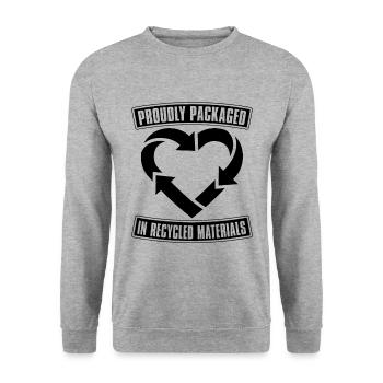 Fièrement emballé dans le recyclage Loves Reuse Recycler - Sweat-shirt Unisexe - gris chiné - Devant - Alina (178cm) & Michal (187cm)