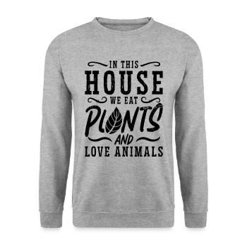In This House We Eat Veganism No Meat Vegan Lover - Unisex Sweatshirt - salt & pepper - Front - Alina (178cm) & Michal (187cm)