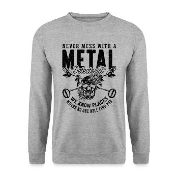 Never Mess With Metal Detecting Hunter Detectorist - Unisex Pullover - Weißgrau meliert - Vorne - Alina (178cm) & Michal (187cm)