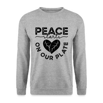 La paix commence sur notre chef végétalien Cuisine Chefs végétaliens - Sweat-shirt Unisexe - gris chiné - Devant - Alina (178cm) & Michal (187cm)
