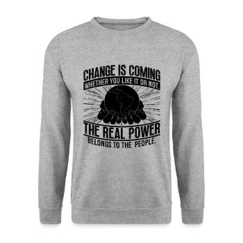 Le changement arrive Activiste du réchauffement climatique - Sweat-shirt Unisexe - gris chiné - Devant - Alina (178cm) & Michal (187cm)