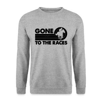 Gone To The Retro Horseback Riding Horse Racer - Unisex Pullover - Weißgrau meliert - Vorne - Alina (178cm) & Michal (187cm)