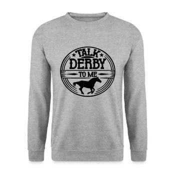 Talk Derby To Me Horseback Riding Horse Racer - Unisex Pullover - Weißgrau meliert - Vorne - Alina (178cm) & Michal (187cm)