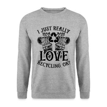 I Just Really Love Recycling Eco Friendly Recycler - Unisex Pullover - Weißgrau meliert - Vorne - Alina (178cm) & Michal (187cm)